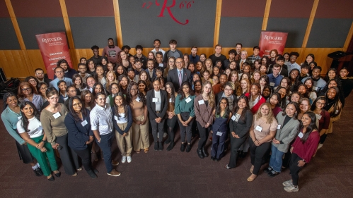 Large group of student participants with President Holloway at the 2023 Summer Service Kickoff 2023 for RSSI