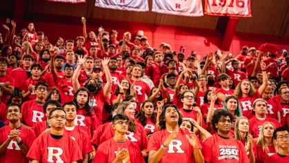 Incoming students cheer at the New Brunswick new student convocation held at Jersey Mike's Arena