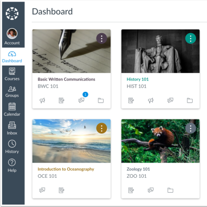 A screenshot of the Canvas dashboard on a desktop