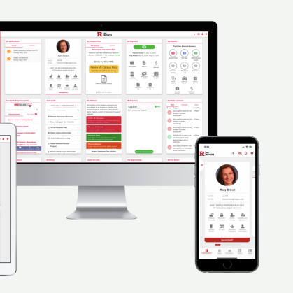 A photo showing three views of myrutgers portal on a phone, tablet and desktop.