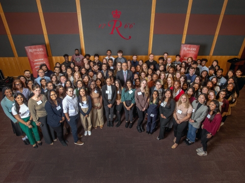 Large group of student participants with President Holloway at the 2023 Summer Service Kickoff 2023 for RSSI