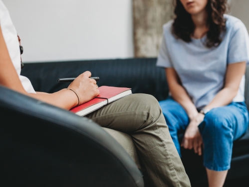 A student talks with a counselor